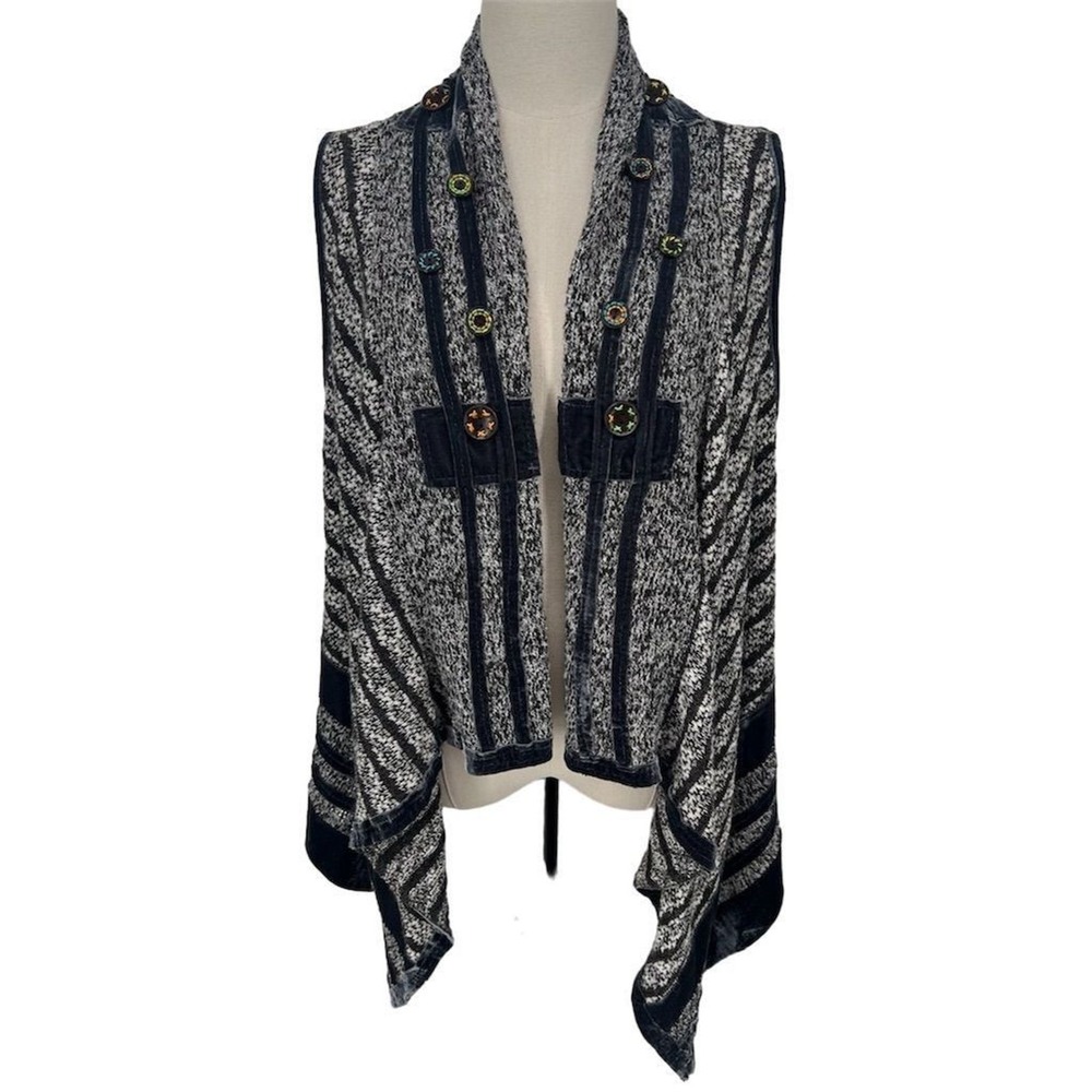 Ania A Women's Size MEDIUM Black White Striped Knit Vest Boho Asymmetrical Hem